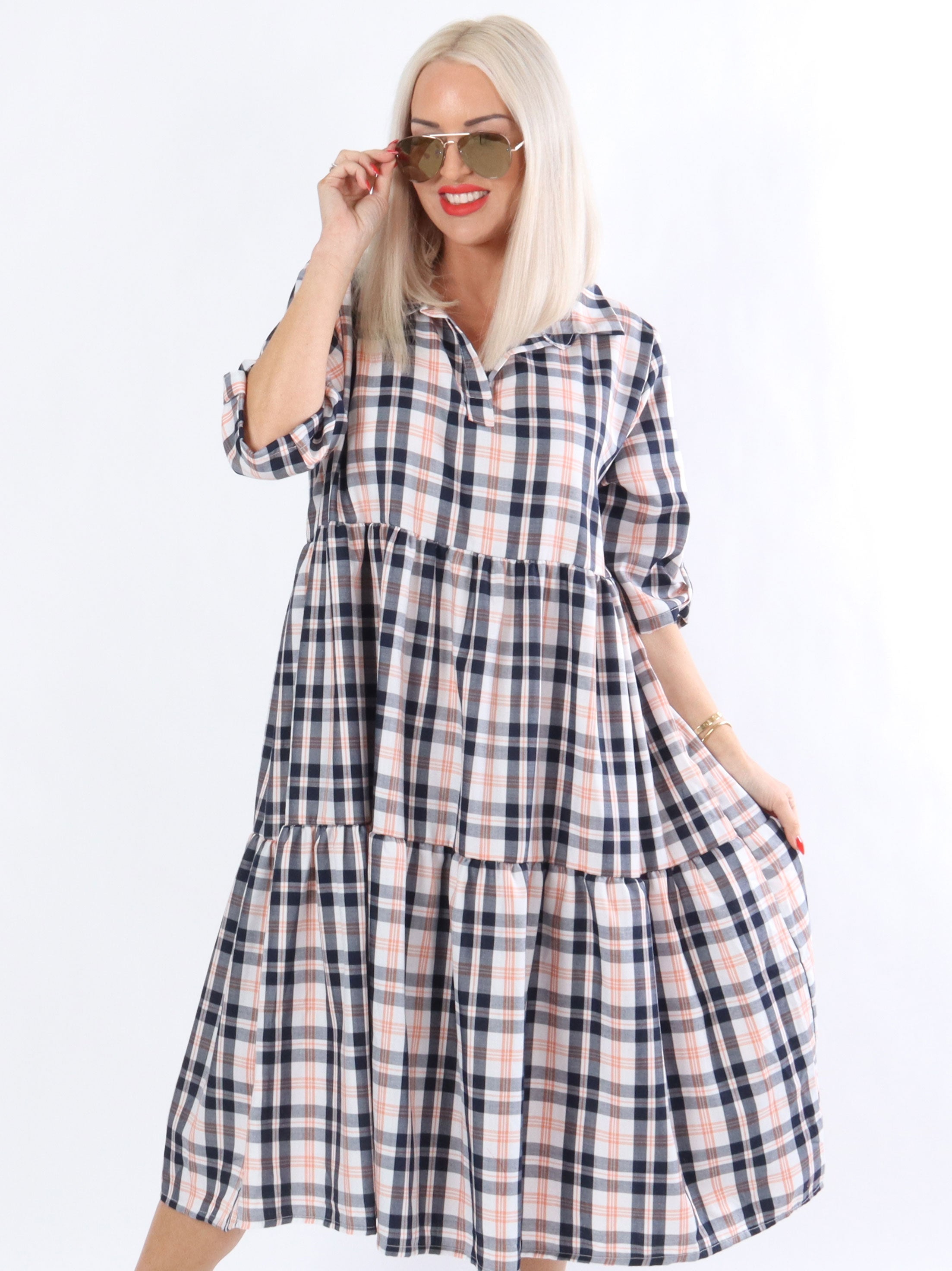 Sherlyn - Dammgrön rutig klänning